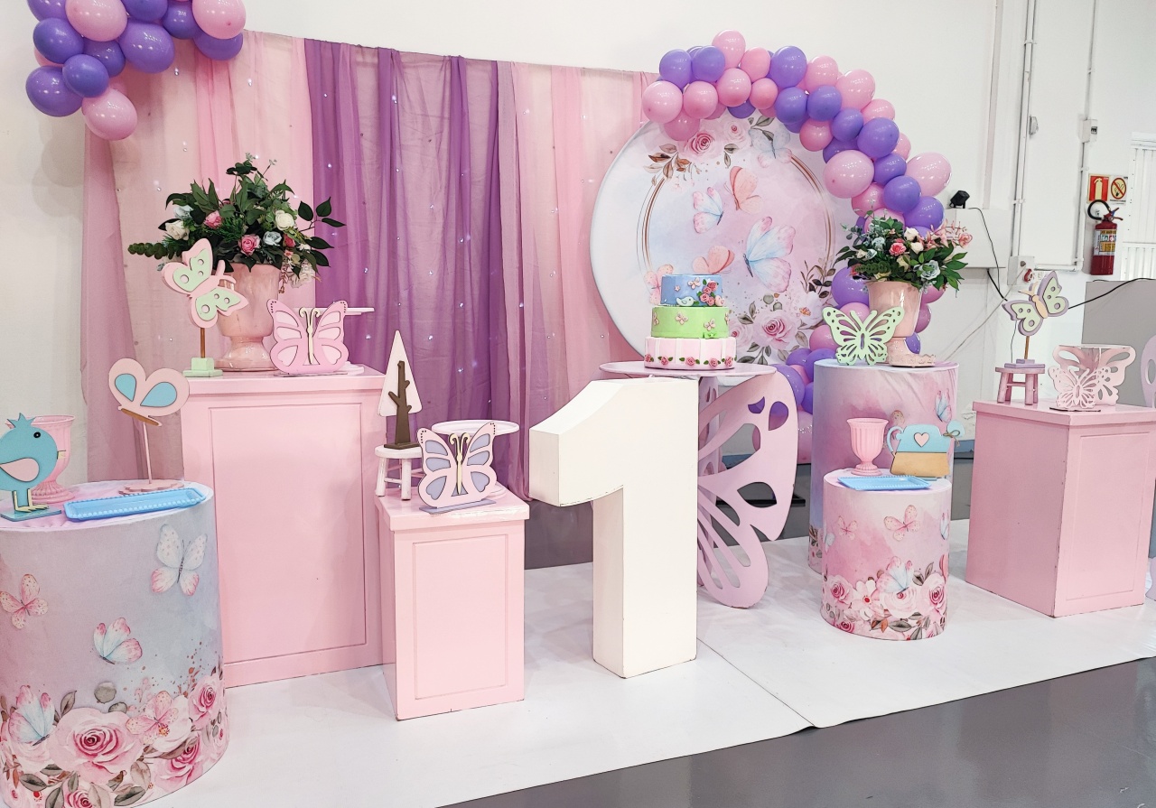 Montagem Borboleta  Rosa E Lilas - Elisete Festas Kit Pegue e Monte