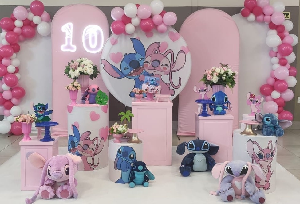 Montagem Stich Em Rosa  - Elisete Festas Kit Pegue e Monte
