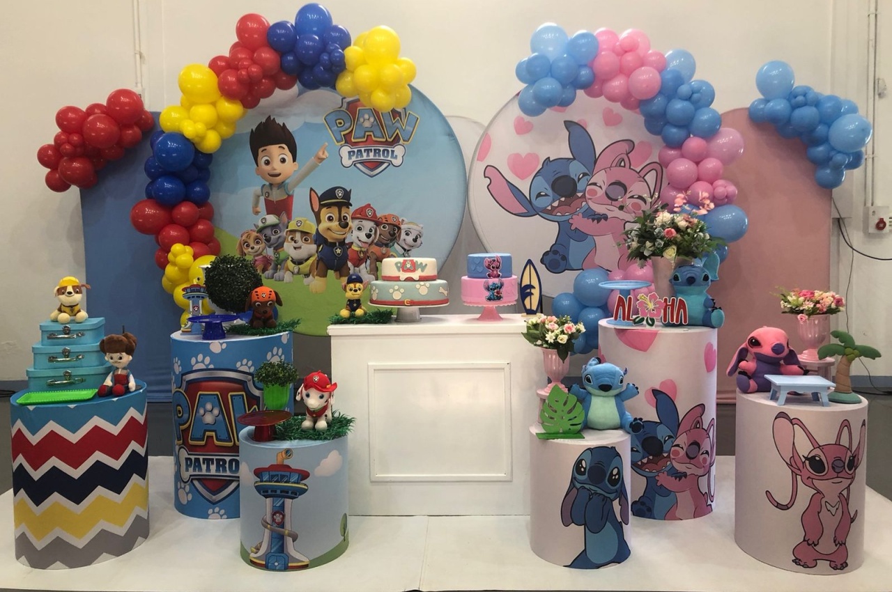 Montagem Cenário Duplo  Patrulha  Canina E Stitch  - Elisete Festas Kit Pegue e Monte