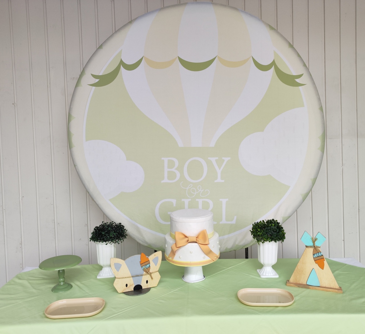 Kit Cha  Revelaçao  Verde E Bege Opçao 1 - Elisete Festas Kit Pegue e Monte