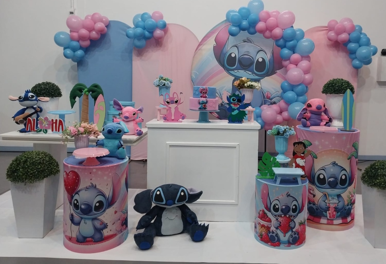 Montagem Stitch Colorido  - Elisete Festas Kit Pegue e Monte