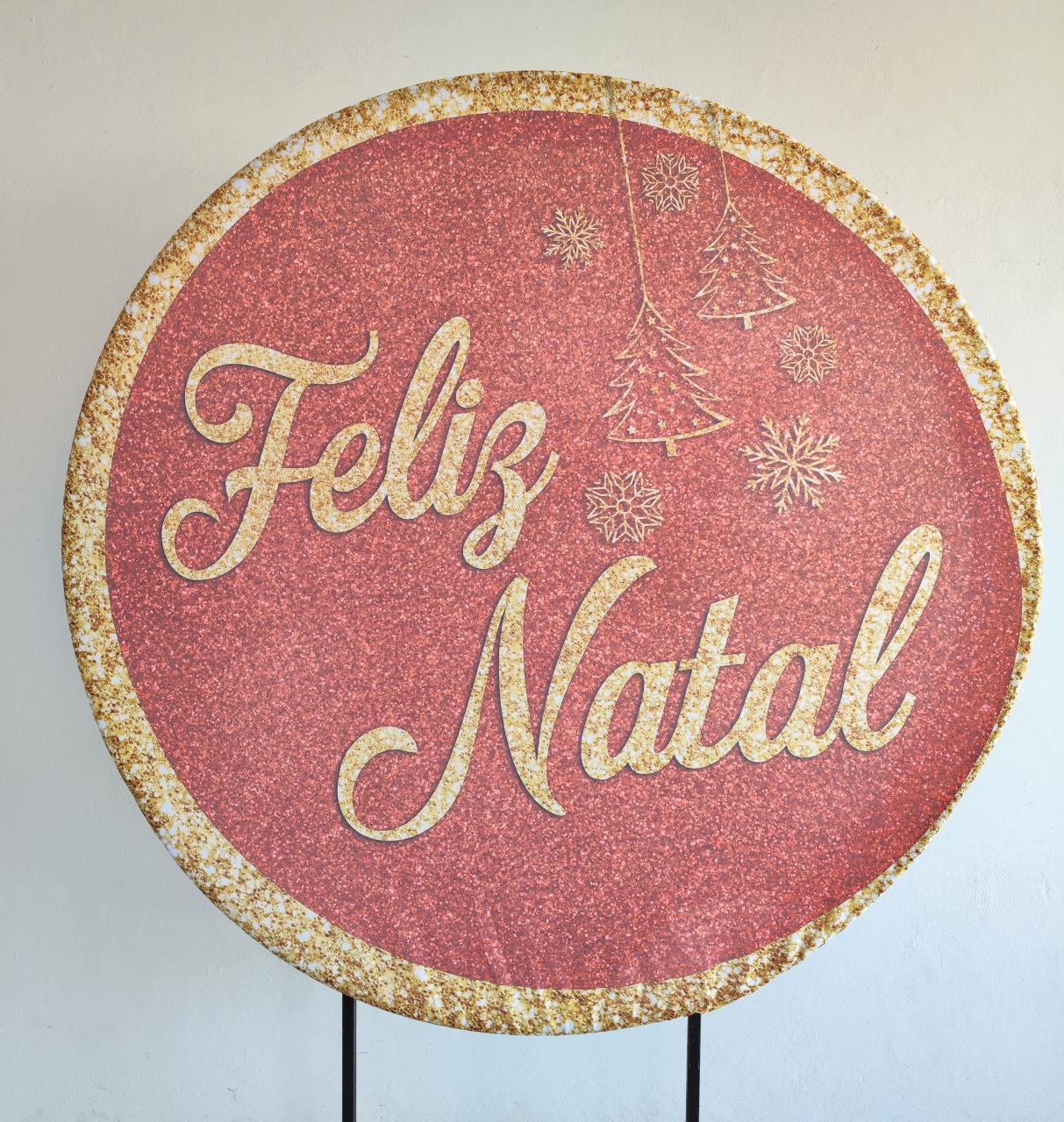 Painel Redondo Natal- Glitter Dourado E Vermelho+ Estrutura 1,50 - Elisete Festas Kit Pegue e Monte