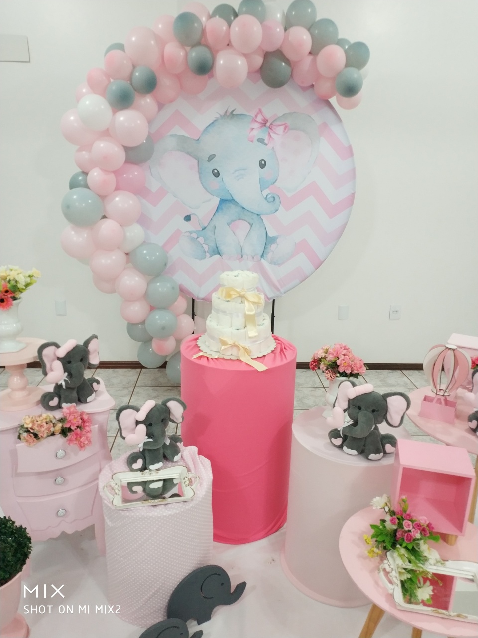 Montagem Elefantinho Rosa ( Chá de Fralda)  - Elisete Festas Kit Pegue e Monte