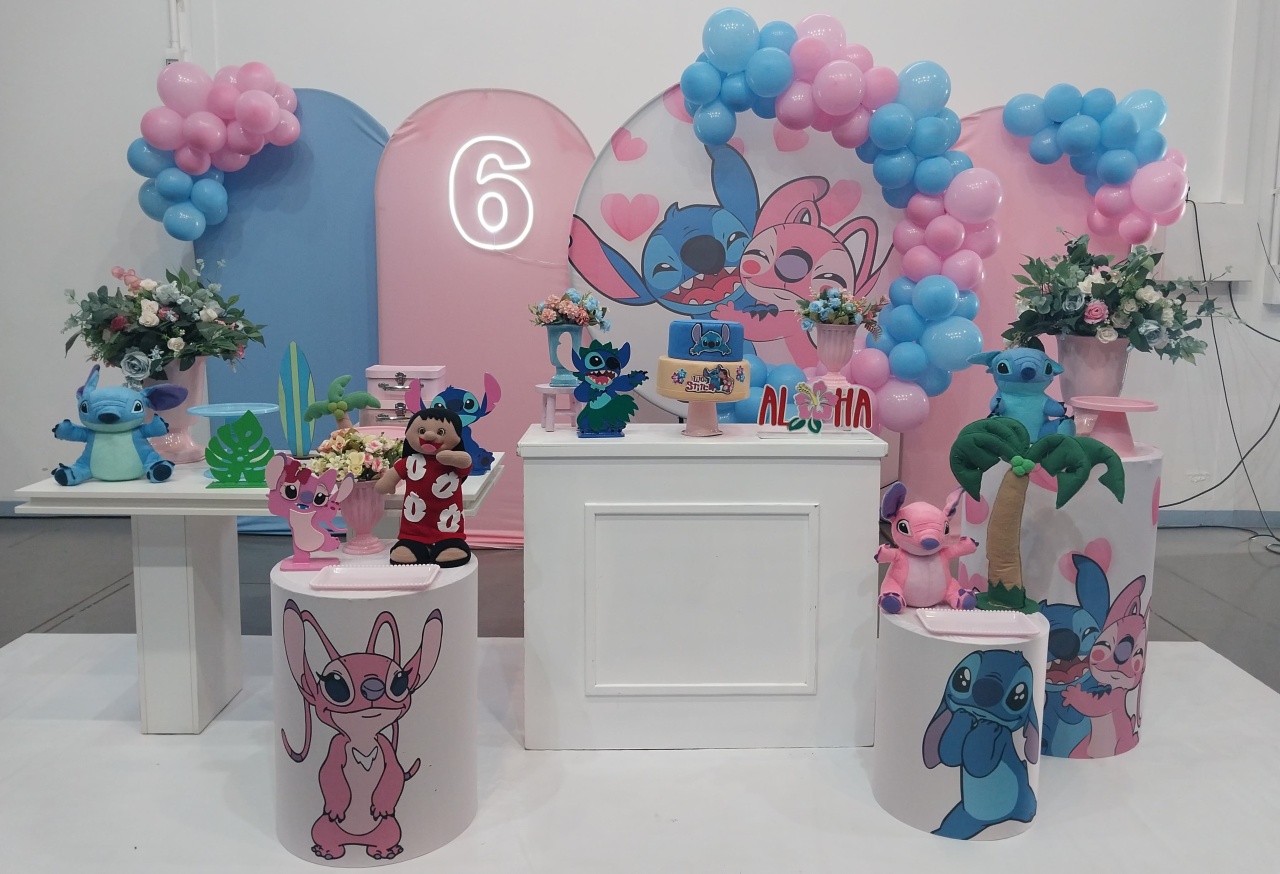 Montagem Stitch E Angel  - Elisete Festas Kit Pegue e Monte