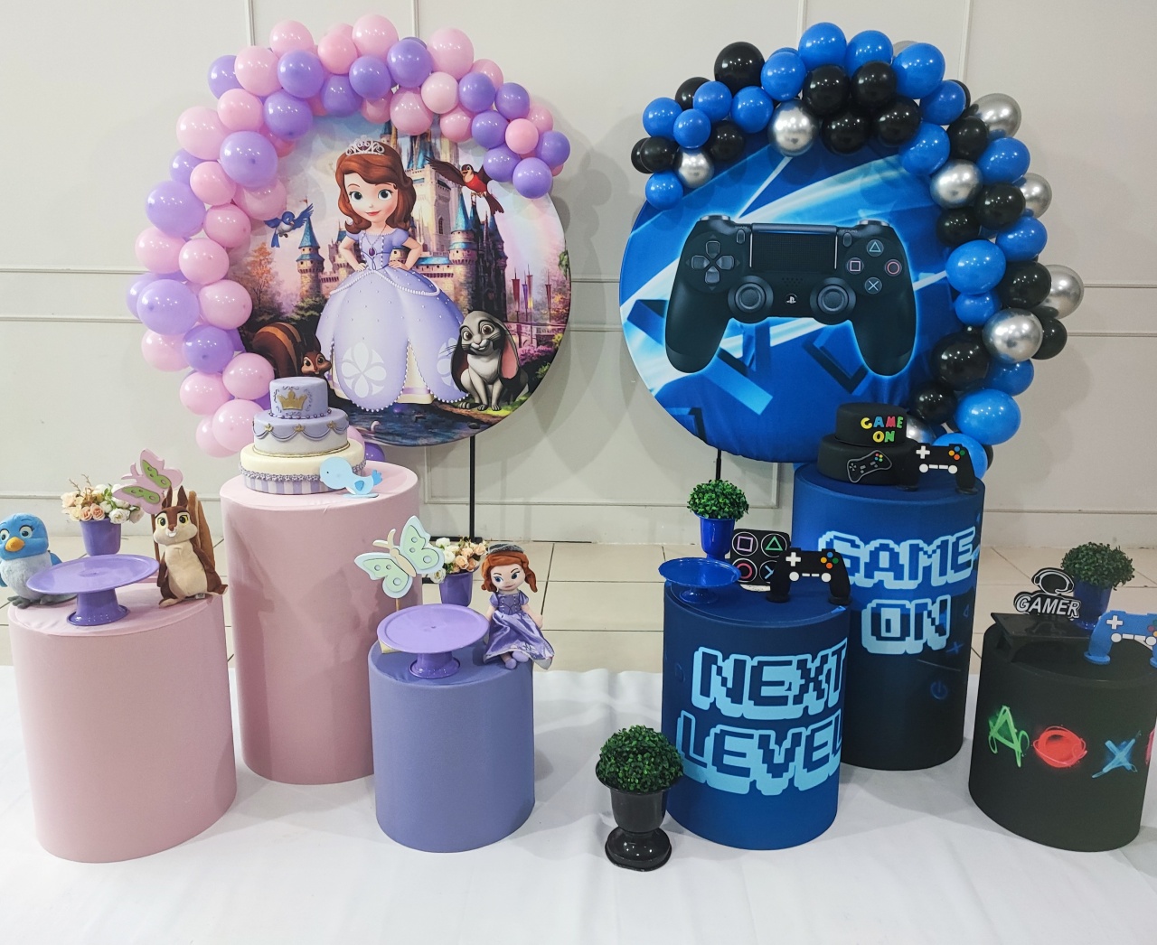 Montagem Cenário Duplo  Princesa Sofia E Game - Elisete Festas Kit Pegue e Monte