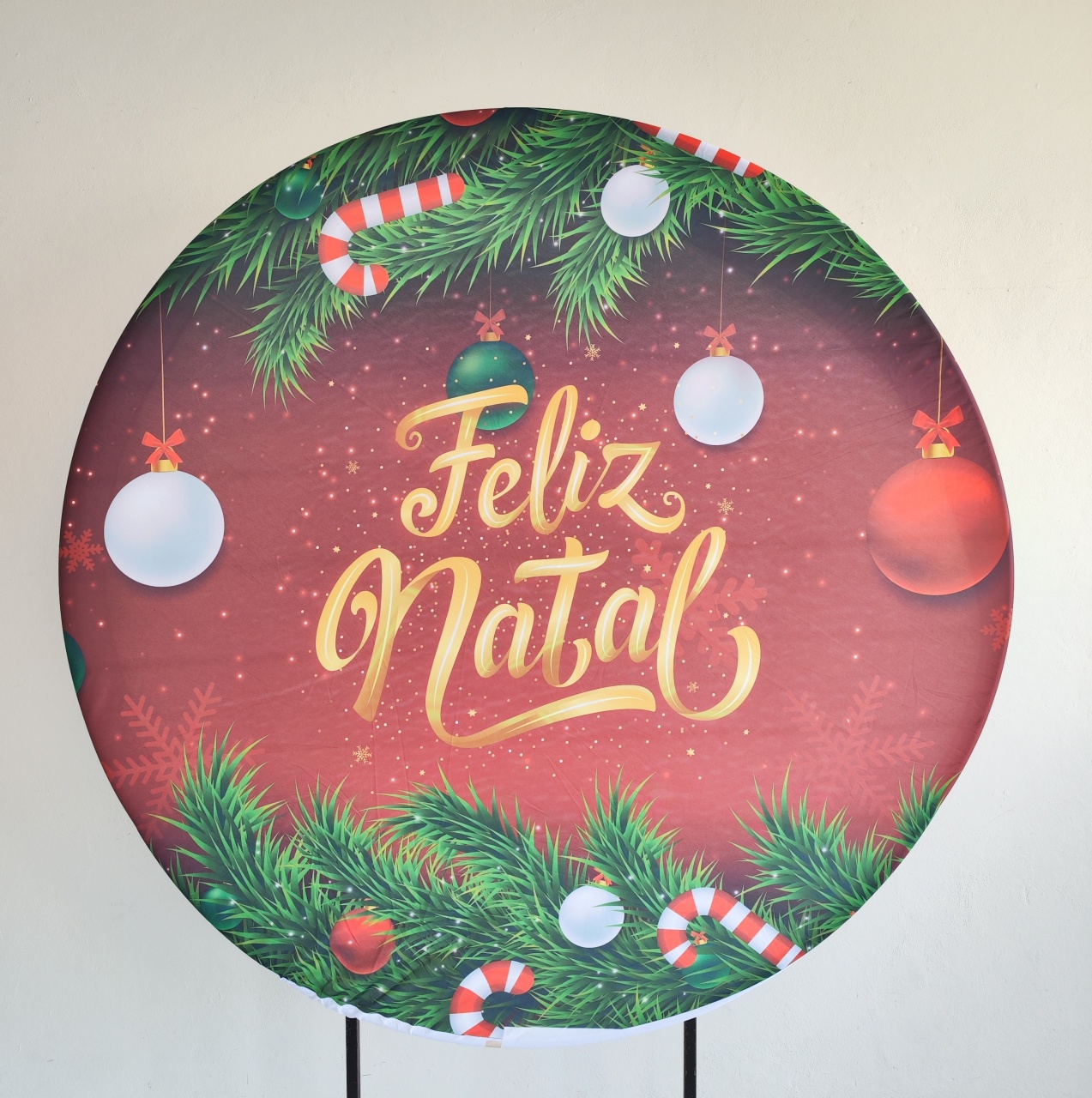 Painel Redondo Natal - Enfeitado+ Estrutura 1,50 - Elisete Festas Kit Pegue e Monte
