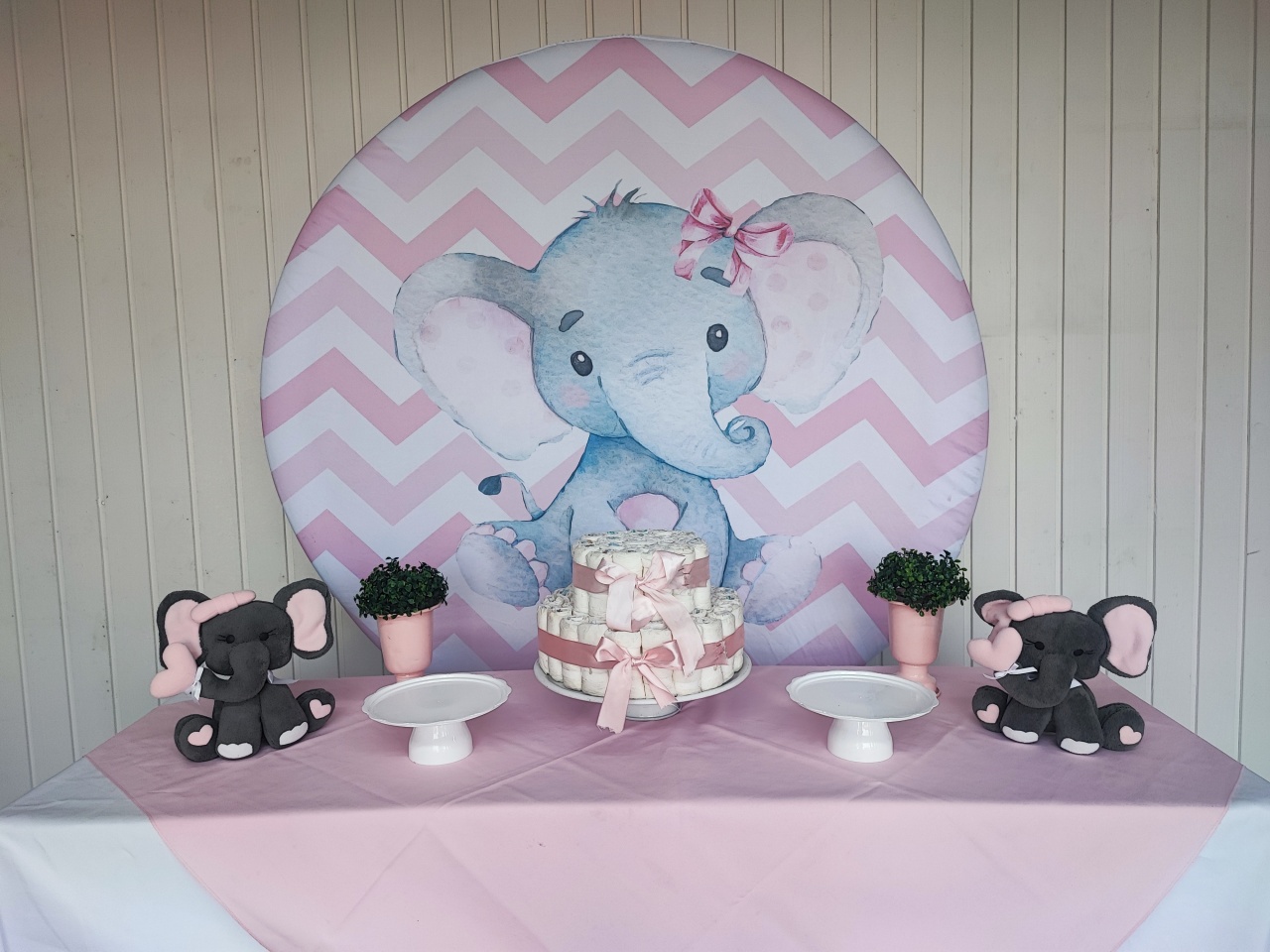 Kit  Chá de Fralda Elefantinho Rosa ( Opçao 1) - Elisete Festas Kit Pegue e Monte
