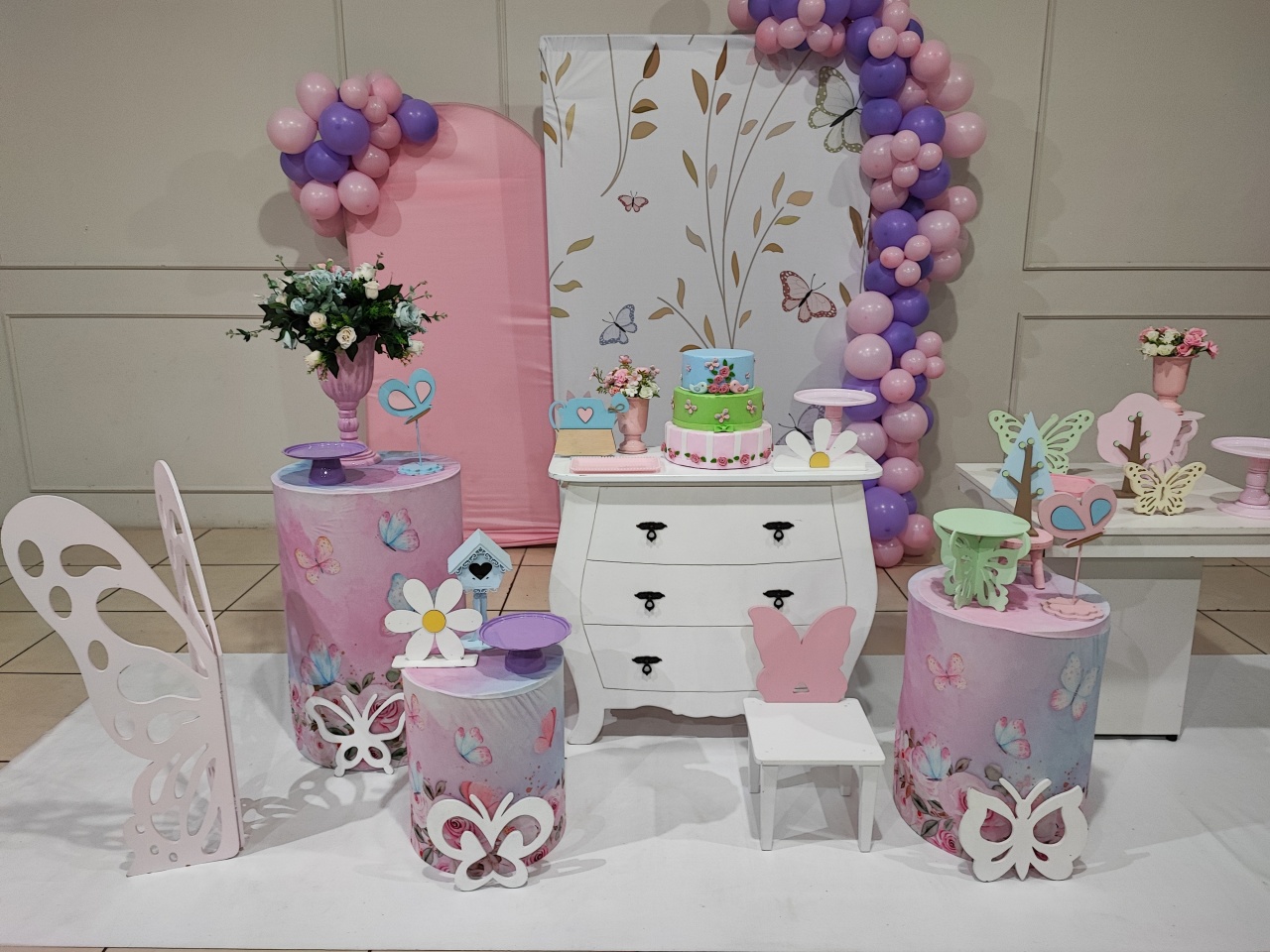 Montagem Borboleta Rosa E Lilas - Elisete Festas Kit Pegue e Monte