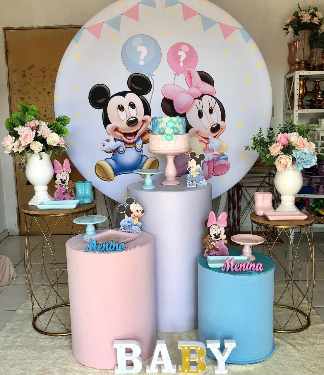 Kit Chá Revelação Mickey E Minnie 2.0 - Cantinho Da Alegria Festas