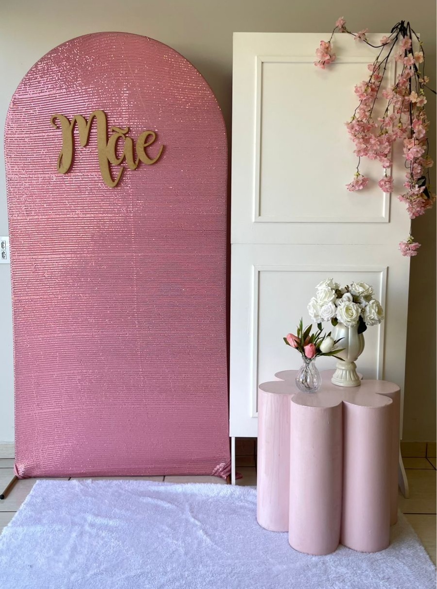 Cenário Dia das Mães Paête Rosa - Cantinho Da Alegria Festas