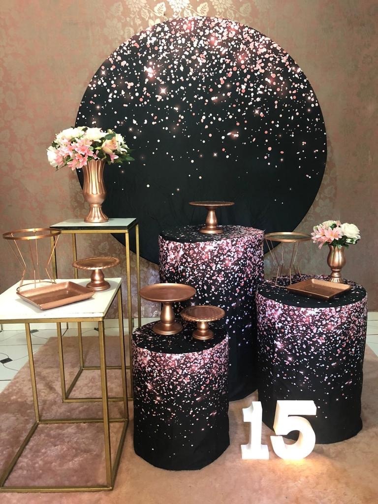Kit Glitter Preto E Rosê  2.0 Com Balões de Brinde - Cantinho Da Alegria Festas