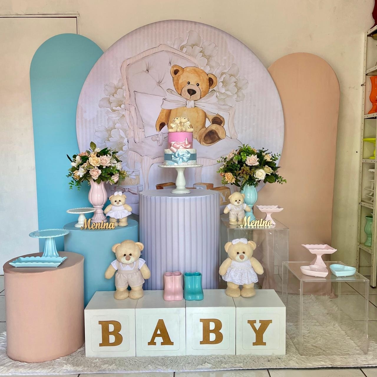 Composição Chá Revelação Urso Rosa E Azul - Cantinho Da Alegria Festas