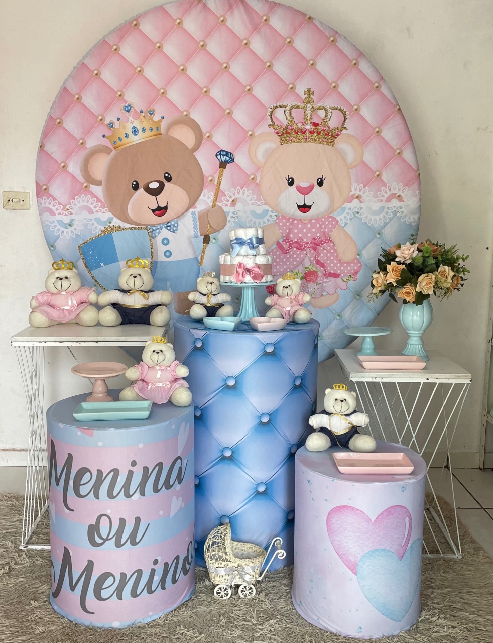 Kit Chá Ursinhos Rosa E Azul 2.0 Com Balões Inclusos  - Cantinho Da Alegria Festas