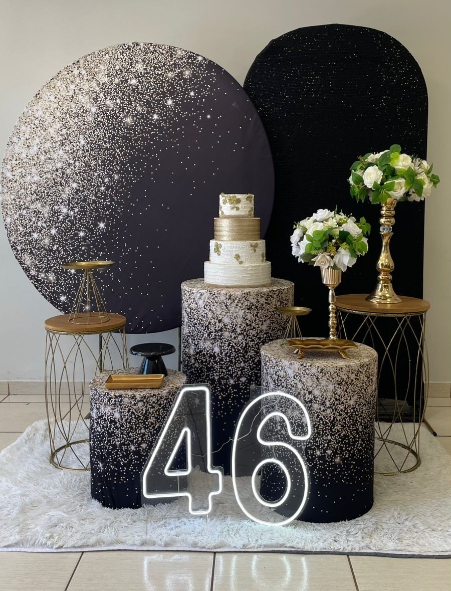 Composição Glitter Preto E Dourado - Cantinho Da Alegria Festas