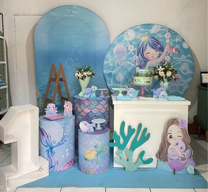 Composição Sereia Aquarela  - Cantinho Da Alegria Festas