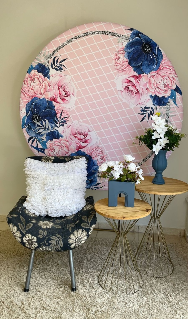 Cenário Flores Azul E Rosa - Cantinho Da Alegria Festas