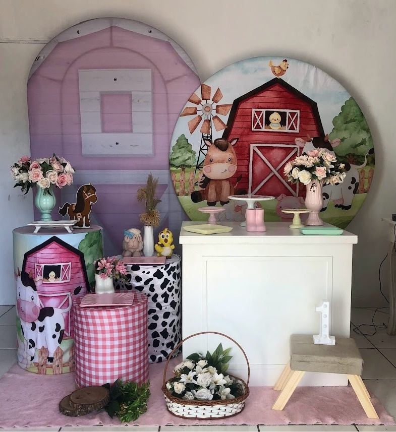 Composição Fazendinha Rosa Com Balões de Brinde  - Cantinho Da Alegria Festas
