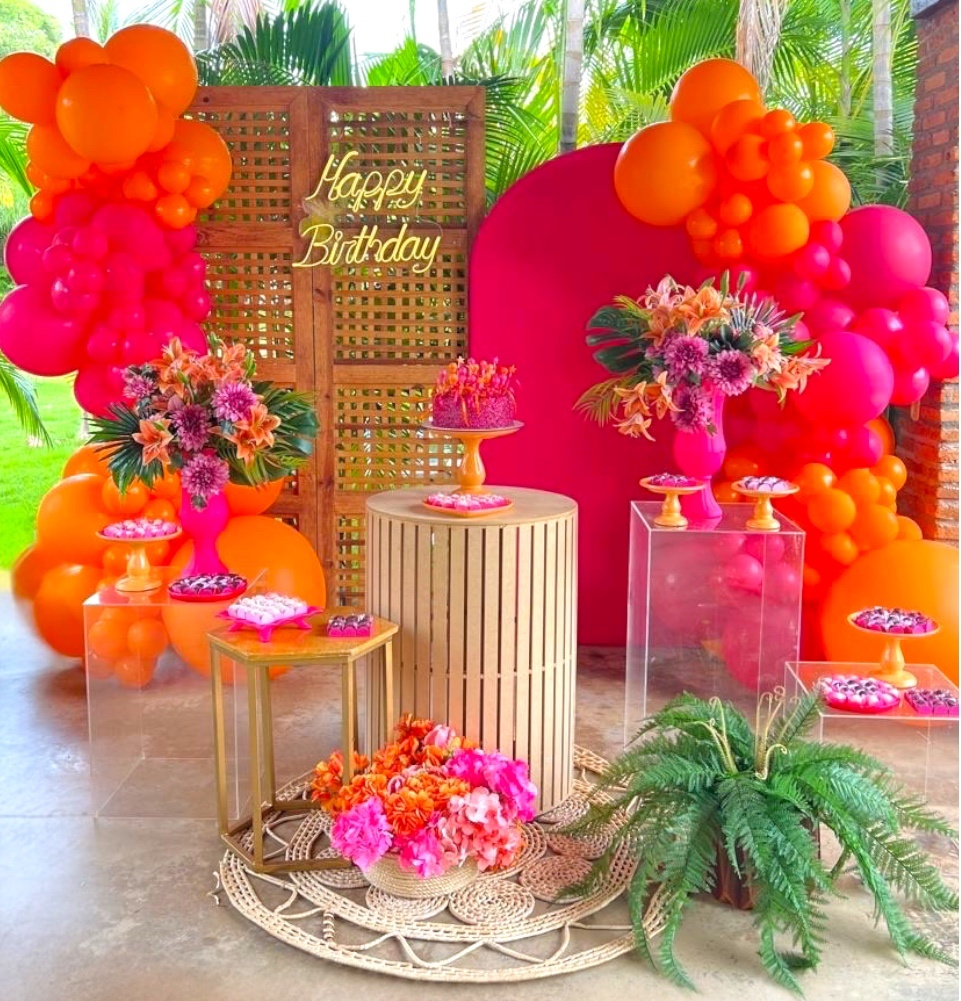 Kit Composiçao - Tropical Rosa E Laranja - DLUARTS DECORAÇÕES E EVENTOS