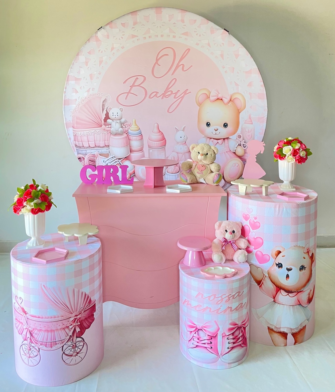 Kit Prata- Chá de Bebê   Rosa - DLUARTS DECORAÇÕES E EVENTOS