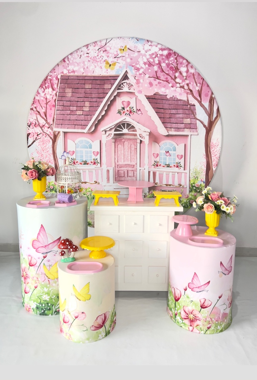 Kit Prata - Jardim Casinha Rosa - DLUARTS DECORAÇÕES E EVENTOS