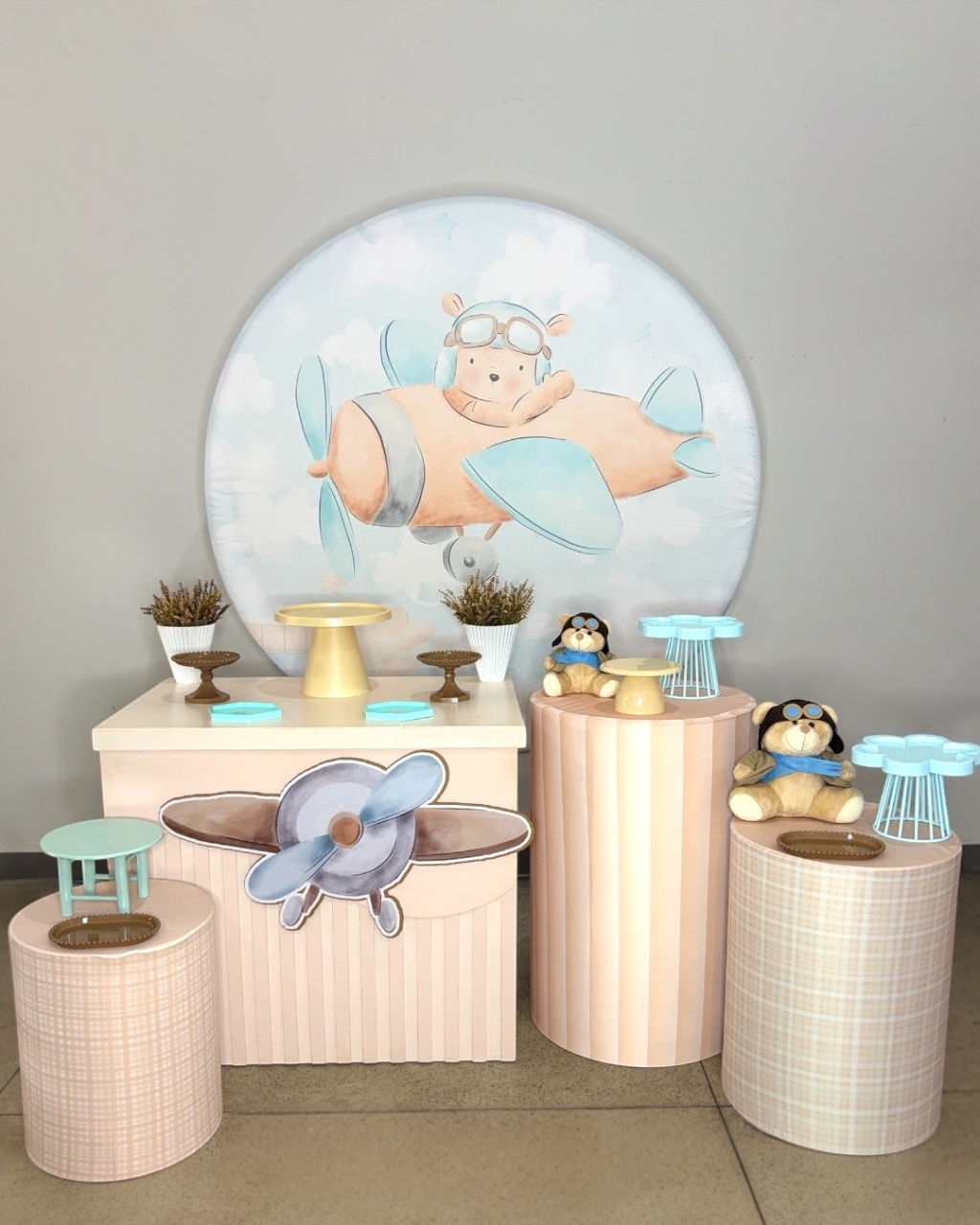 Kit Prata - Ursinho Aviador - DLUARTS DECORAÇÕES E EVENTOS