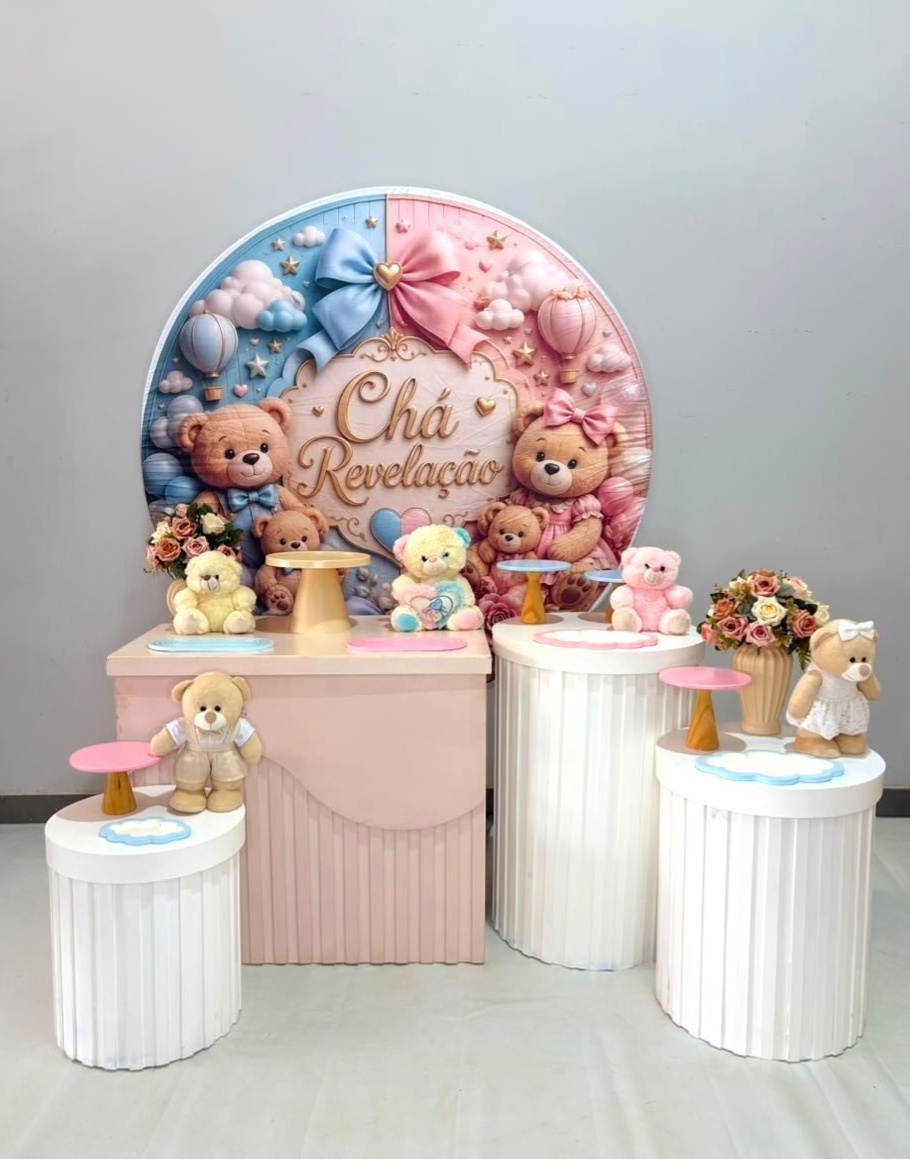 Kit Prata - Chá Revelação Laços - DLUARTS DECORAÇÕES E EVENTOS