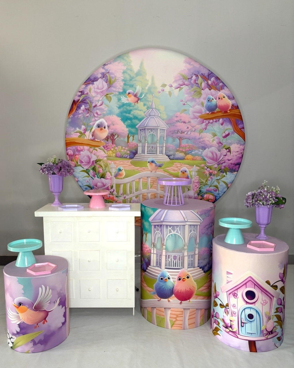 Kit Prata - Jardim Pássaros - DLUARTS DECORAÇÕES E EVENTOS