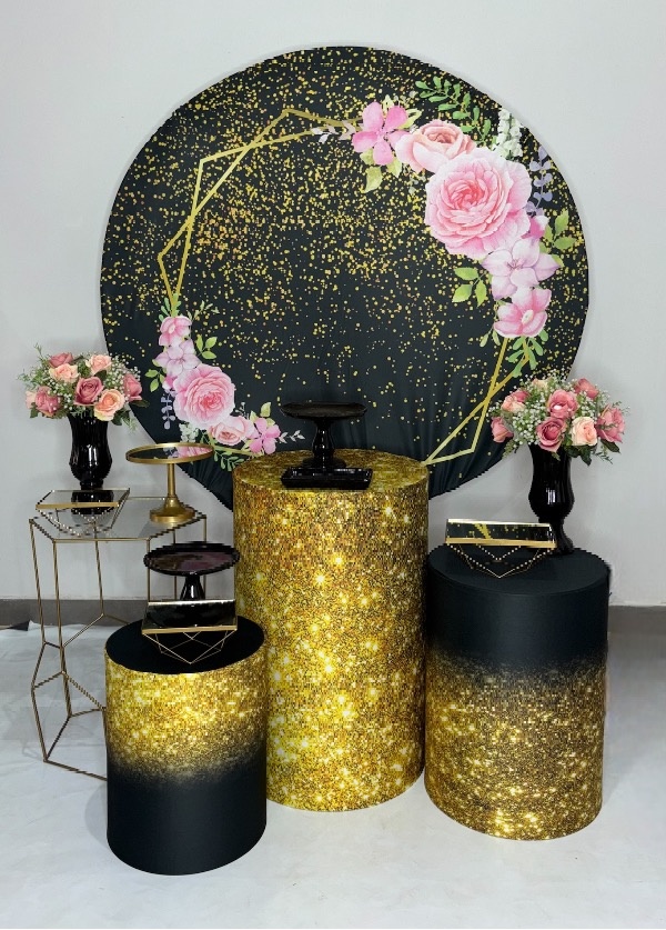 Kit Prata - Rosas, Preto Com Dourado - DLUARTS DECORAÇÕES E EVENTOS