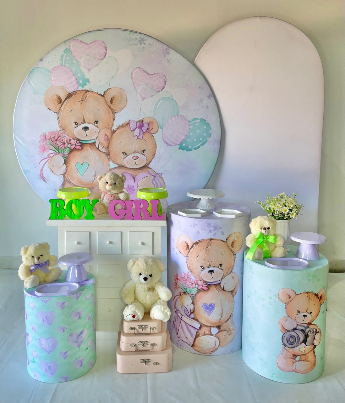 Kit Ouro - Chá Revelação Verde E Lilás - DLUARTS DECORAÇÕES E EVENTOS