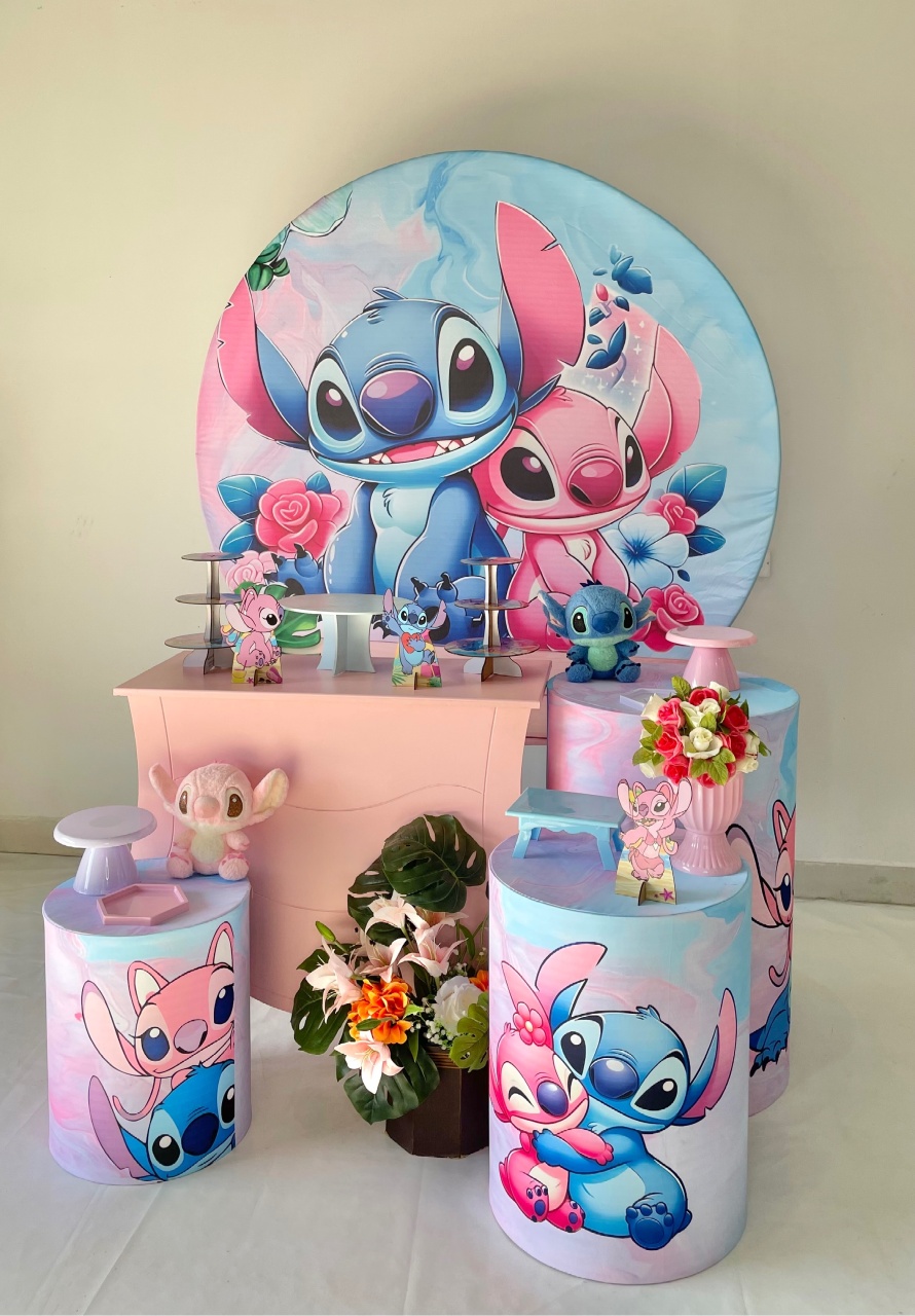 Kit Prata - Stitch E Angel - DLUARTS DECORAÇÕES E EVENTOS