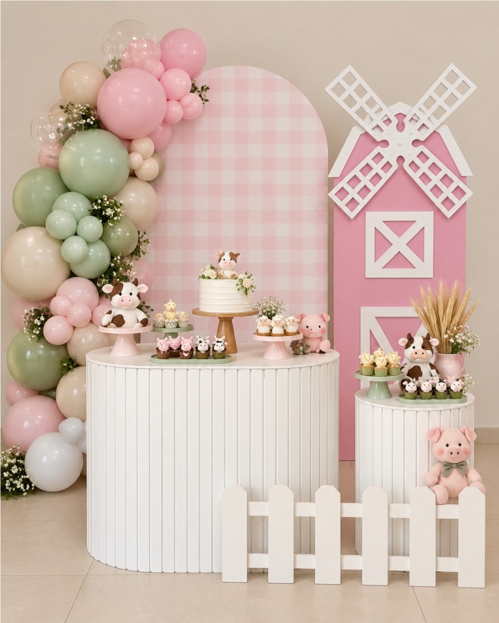 Fazendinha Celeiro Rosa Com Balão (Imagem Ia) - LupitoDecoraçõespegueemonte