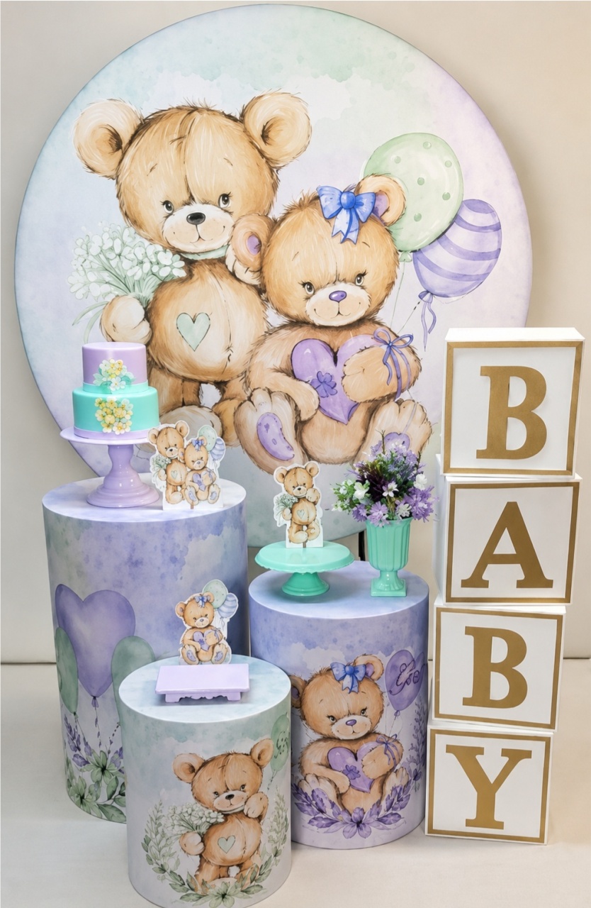 Ursinhos Lilás E Verde * Kit Baby - LupitoDecoraçõespegueemonte
