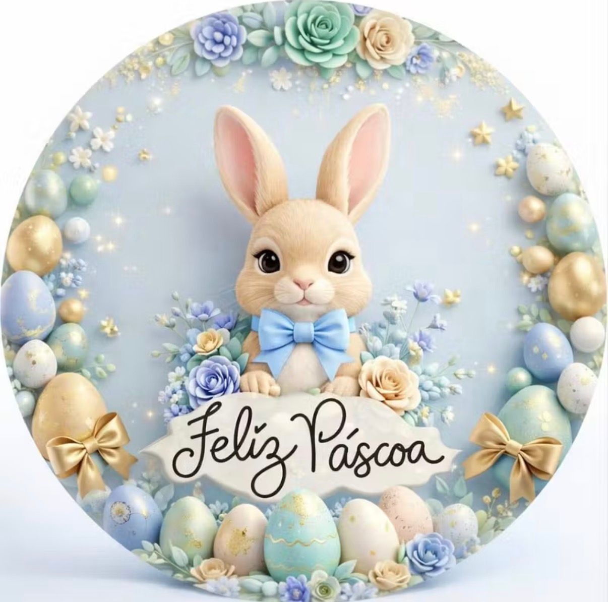 Painel Sublimado 50Cm Feliz Páscoa Azul - Kasari Variedades