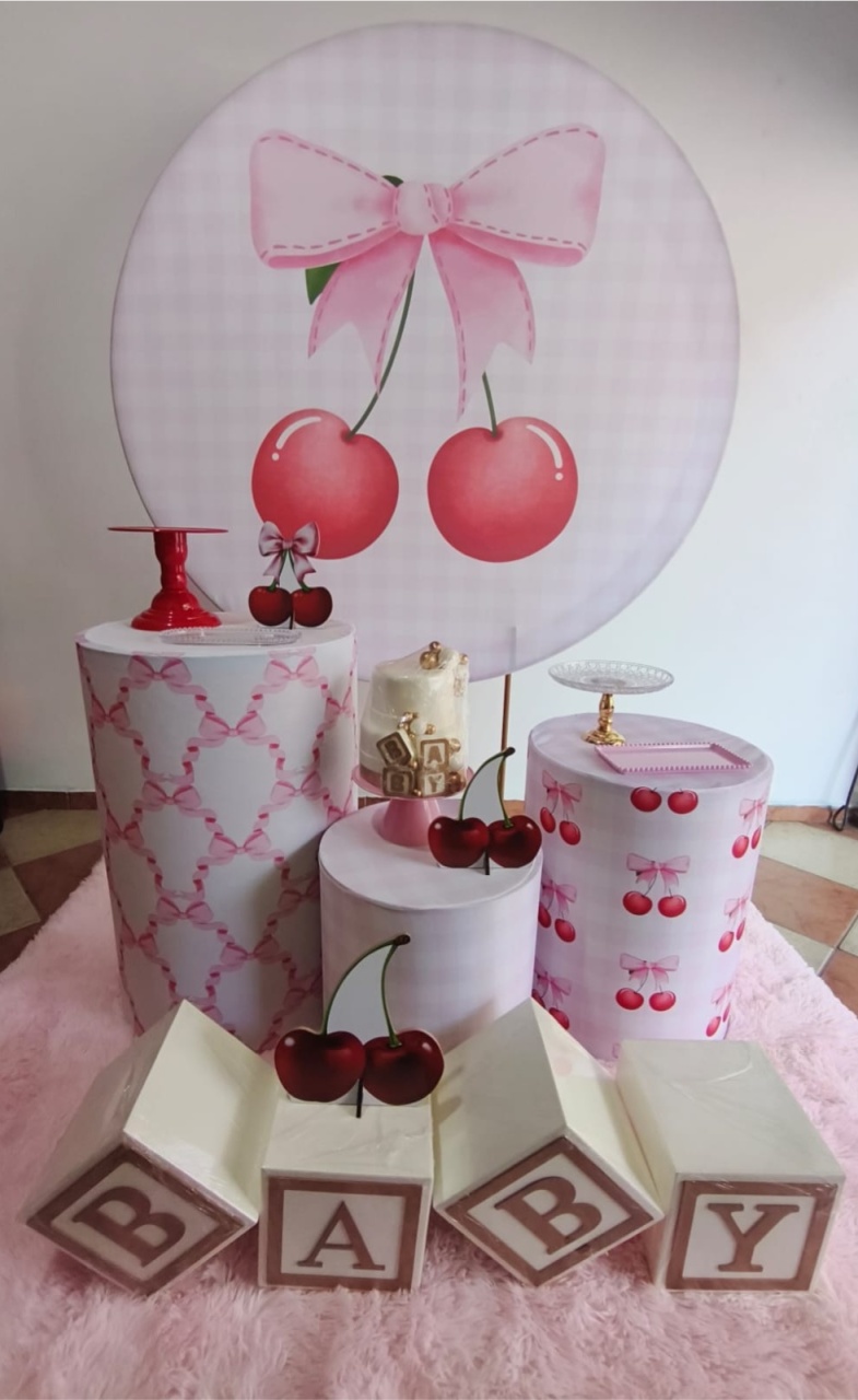 Kit Prata Cerejinhas Rosa Chá de Bebê - Pegue Monte Jaque Moreno