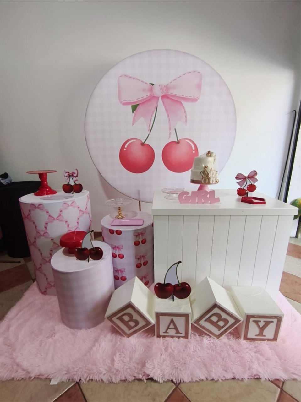 Kit Ouro Cerejinhas Rosa Chá de Bebê - Pegue Monte Jaque Moreno