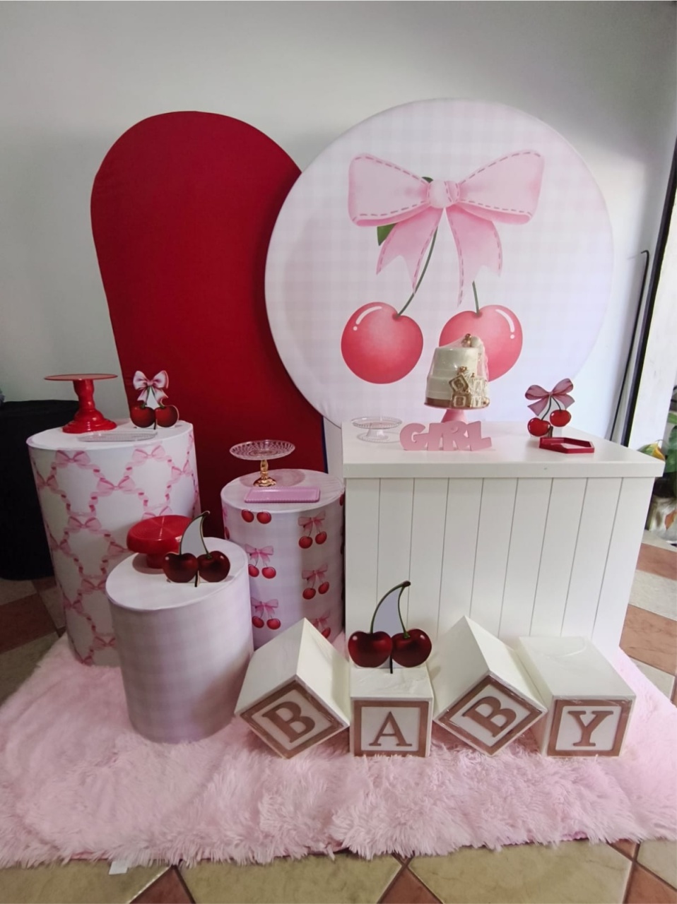Kit Diamante Cerejinhas Rosa Chá de Bebê - Pegue Monte Jaque Moreno