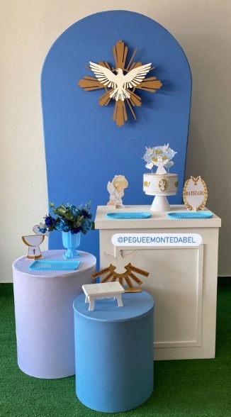 Batizado Menino Azul E Branco  - PEGUEEMONTEDABEL