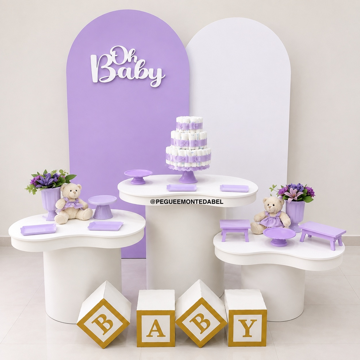 Chá de Bebê Menina Lilas E Branco - PEGUEEMONTEDABEL