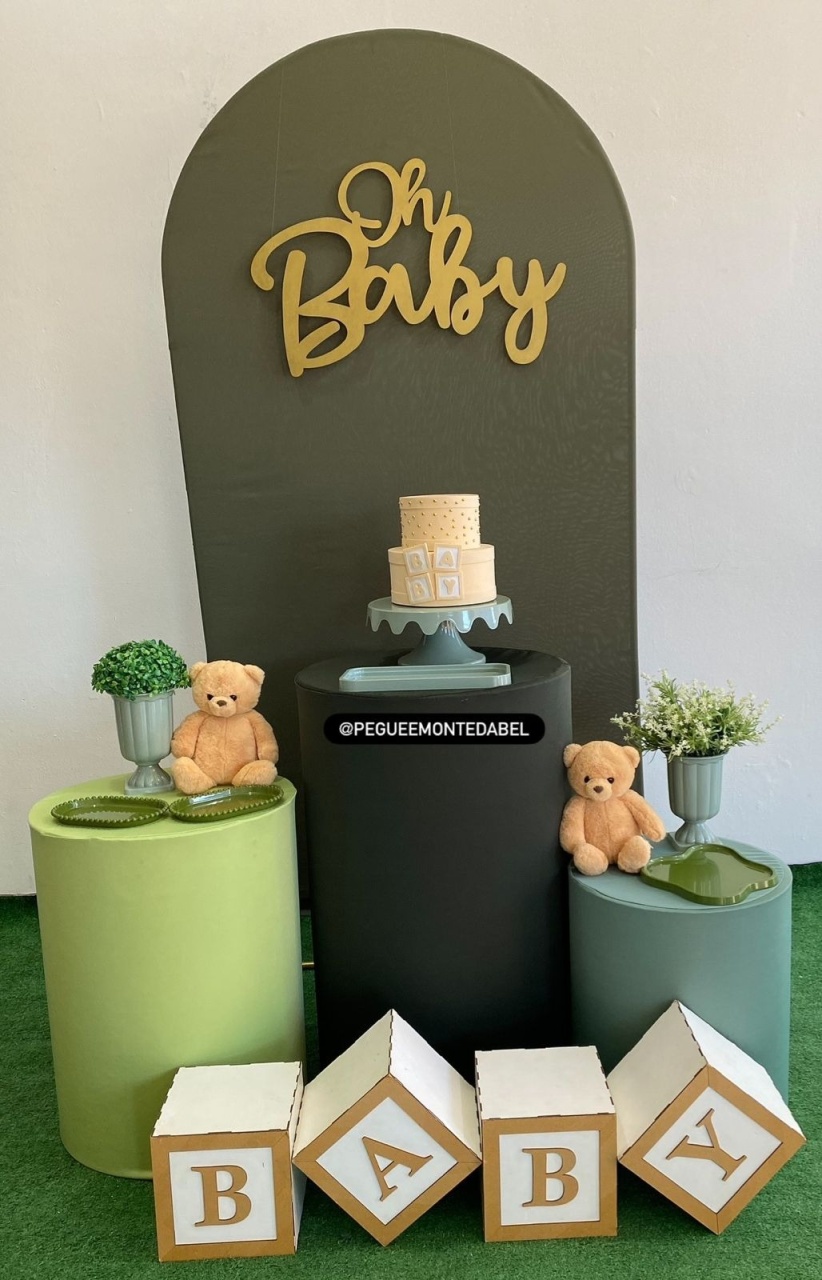 Chá de Bebê Verde E Bege  - PEGUEEMONTEDABEL