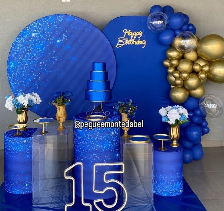 Decoração 15 Azul E Dourado - PEGUEEMONTEDABEL