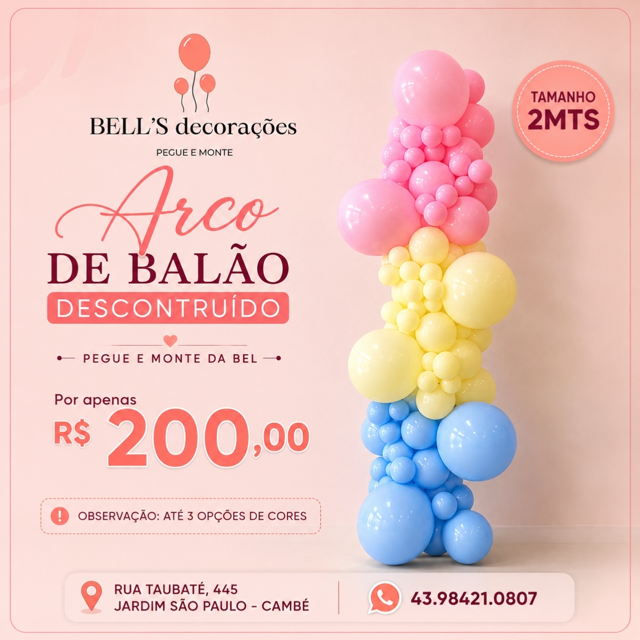 Arco de Balões Descontruido 2 Metros - PEGUEEMONTEDABEL