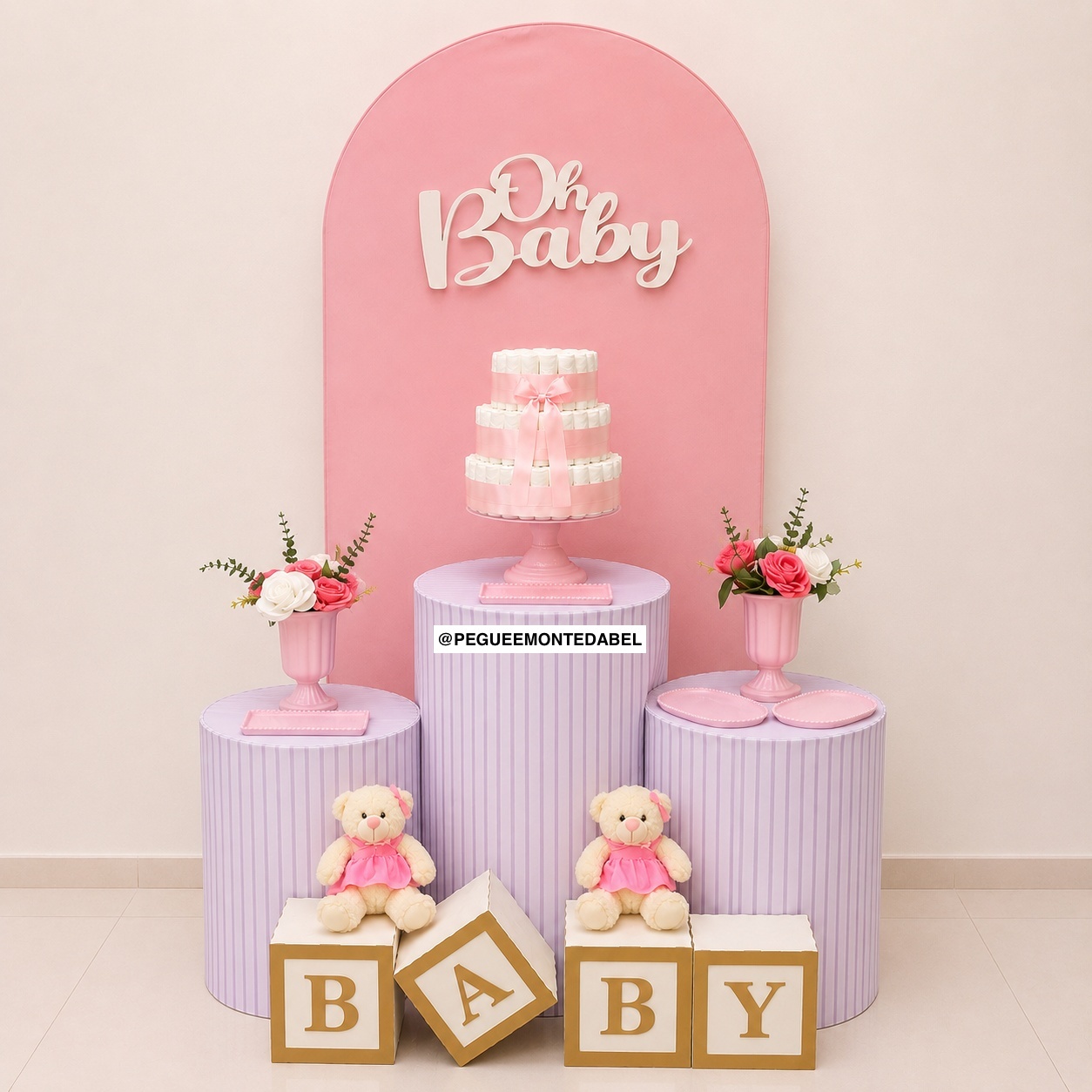 Chá de Bebê Menina Branco E Rosa - PEGUEEMONTEDABEL