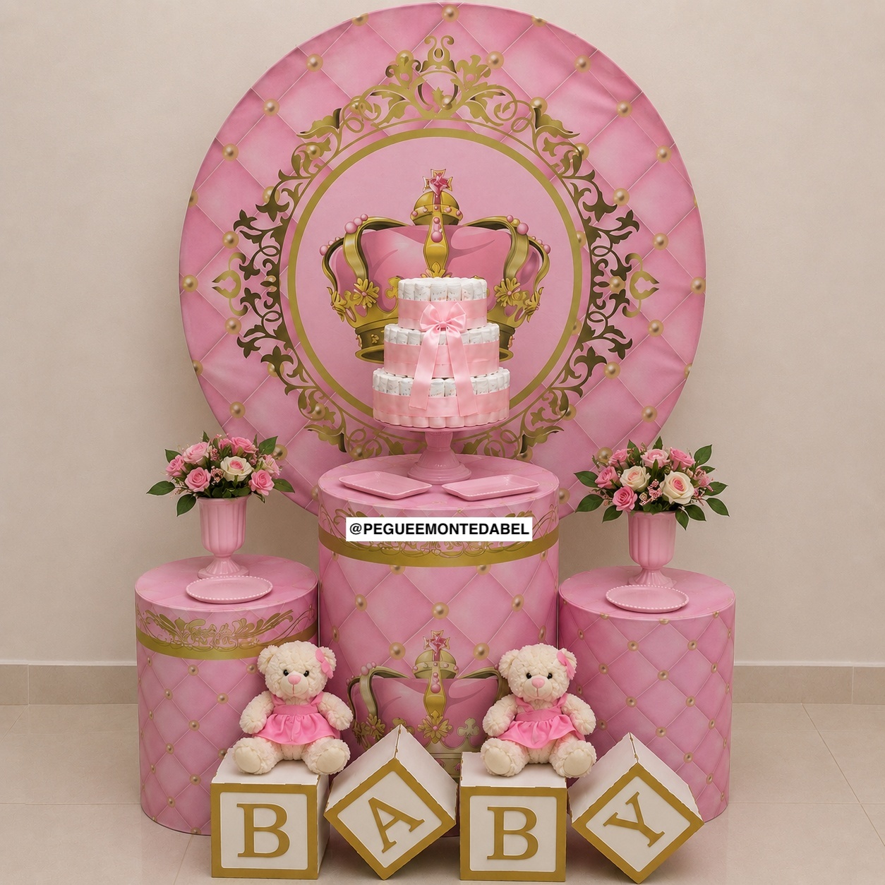 Chá de Bebe Menina Coroa Rosa - PEGUEEMONTEDABEL