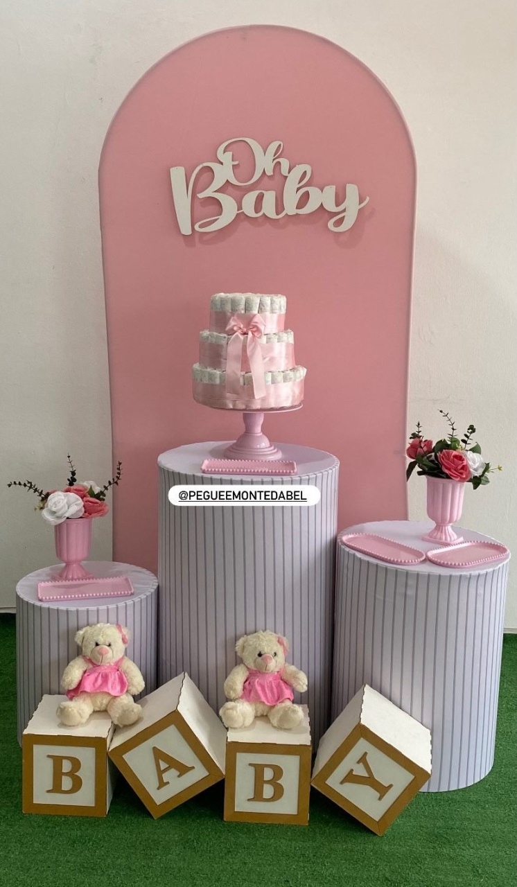 Chá de Bebê Menina Branco E Rosa  - PEGUEEMONTEDABEL
