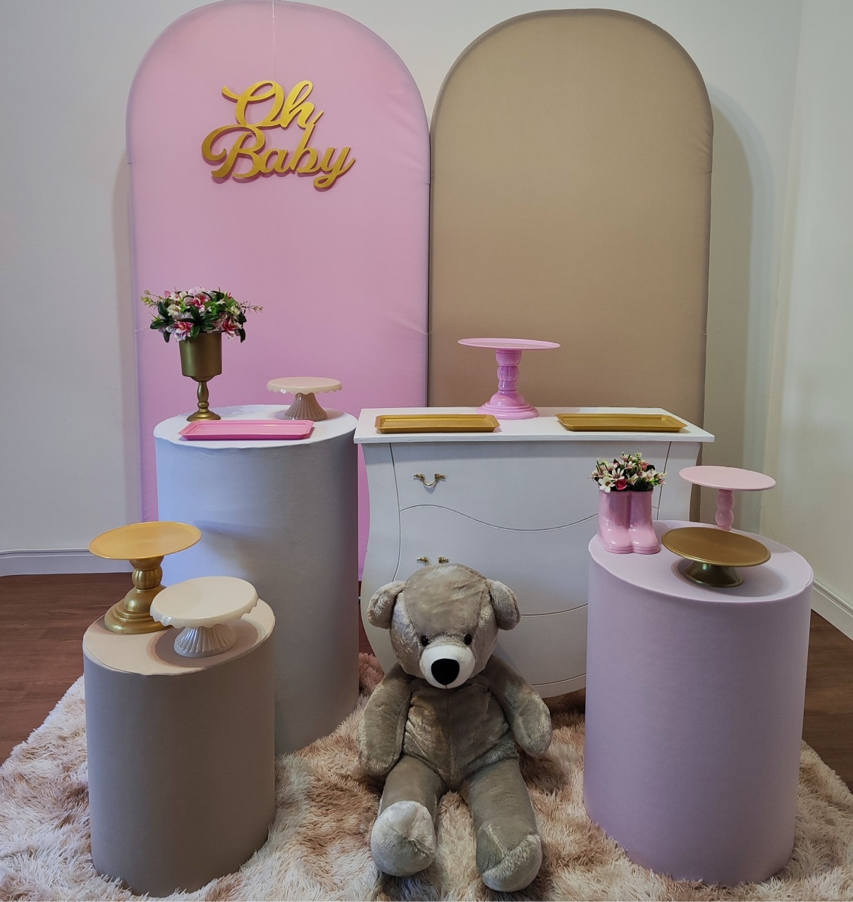Romano Bege E Rosa Com Ursão - Gi Festas  Pegue e Monte
