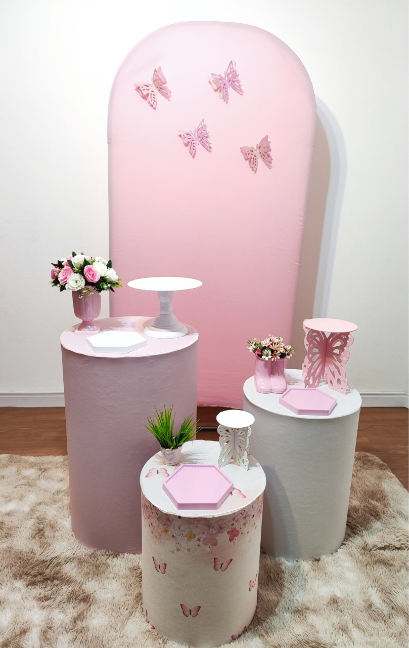 Borboleta Rosa Com Painel Romano Rosa - Gi Festas  Pegue e Monte