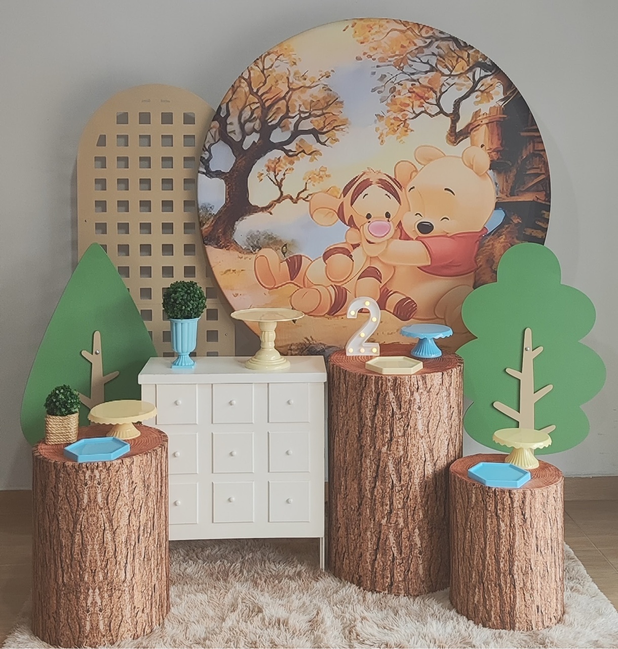 Ursinho Pooh Com Cilindros E Arvores - Gi Festas  Pegue e Monte