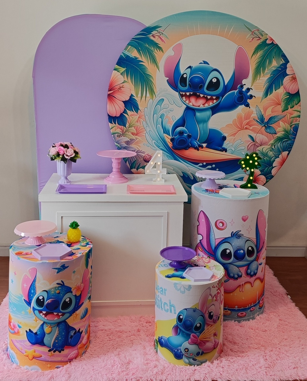 Stich Com Painel Romano Lilás - Gi Festas  Pegue e Monte