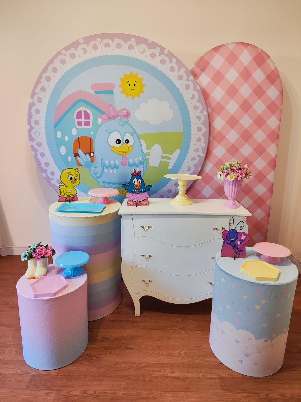 Galinha Pintadinha Rosa, Kit 4 - Gi Festas  Pegue e Monte