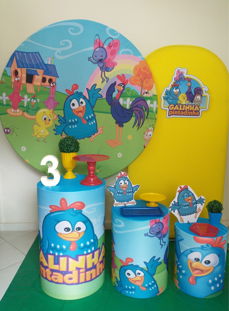 Galinha Pintadinha Com Painel Romano Amarelo - Gi Festas  Pegue e Monte